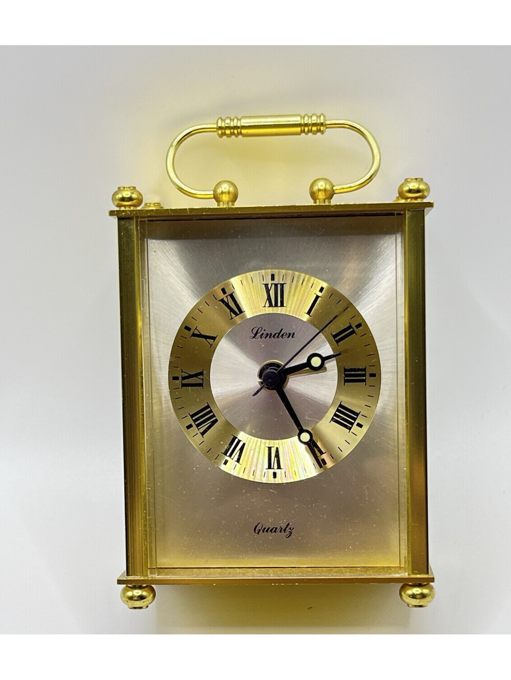 Linden Vintage Gold tone Quartz Small mantle Alarm Clock works 3109.2